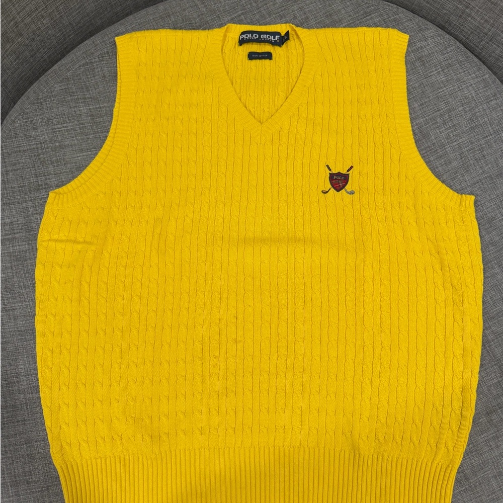 Ralph Lauren Bright Yellow Cable-Knit V-Neck Sweater Vest